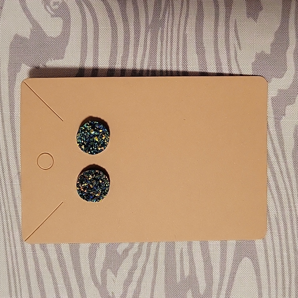 Green & Blue Sparkly Textured Stud Earrings